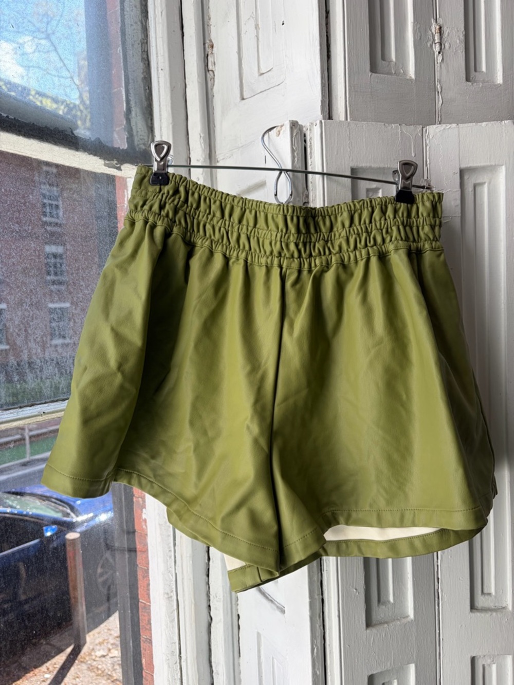 Anthropologie Olive Green Vegan Leather Shorts